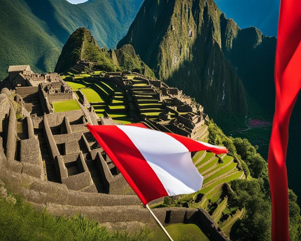 Peruaanse vlag en Machu Picchu